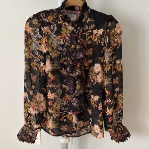 Dream Catcher boho ruffle button down shirt blouse floral print, size EU 34/ 4